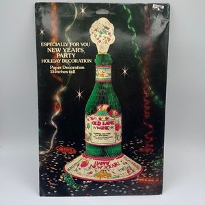 Vintage New Years Party Honeycomb Tissue Paper Champagne Bottle Centerpiece